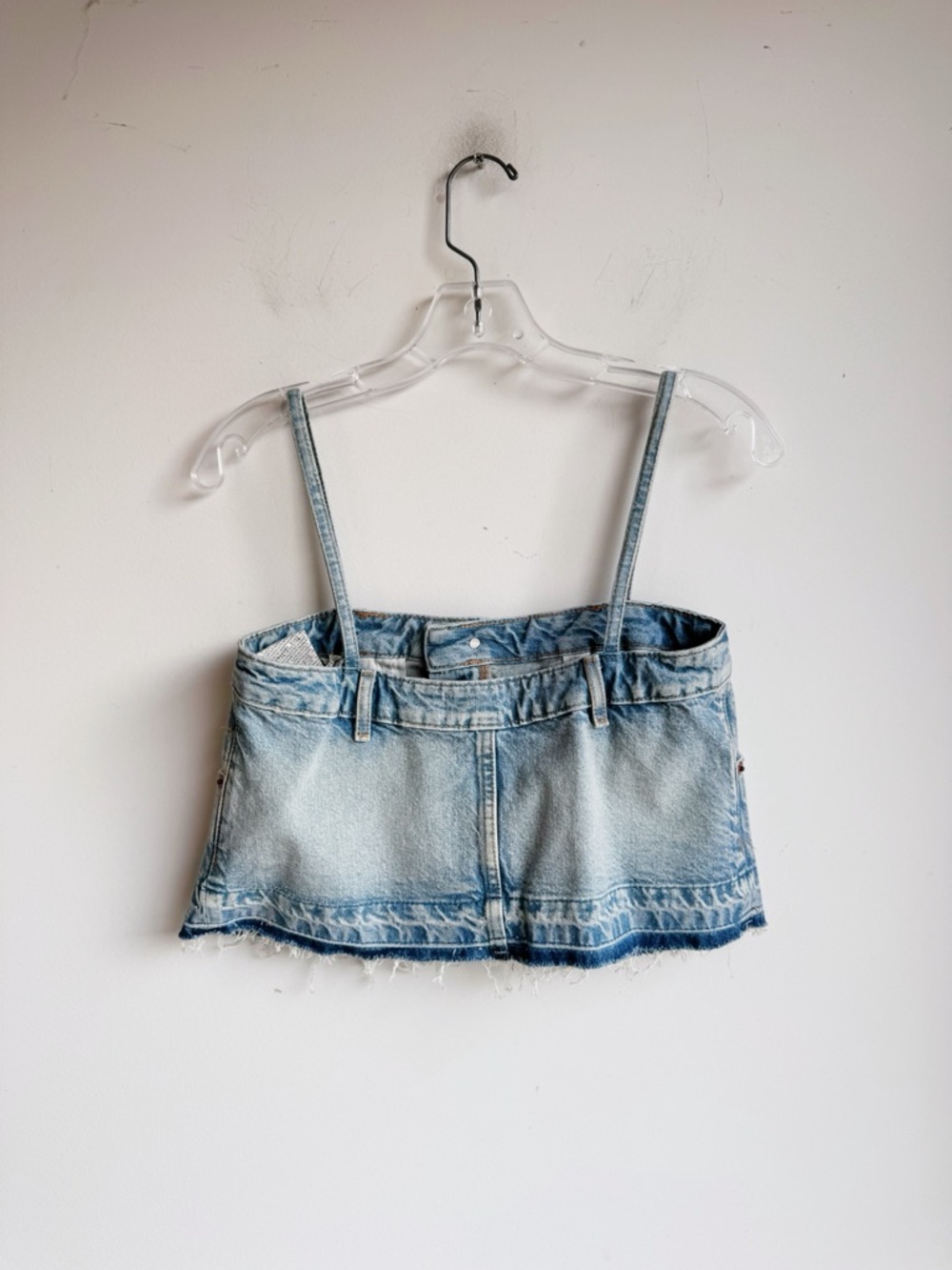 Zara Denim Skirt Effect Crop Top XS Y2K Strappy Jean Bustier Top - Picture 5 of 5